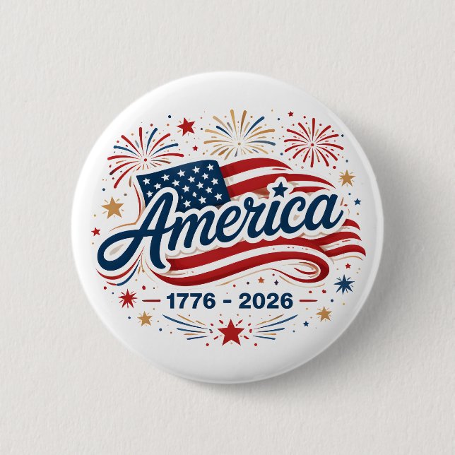 Amerikansk flagga 1776 2026 Fyrverkeri Stjärnor Knapp (Framsida)
