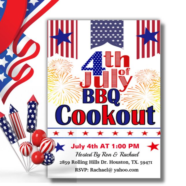 Amerikansk Flagga 4:e juli: Cookout Barbecue Inbjudningar (Skapare uppladdad)