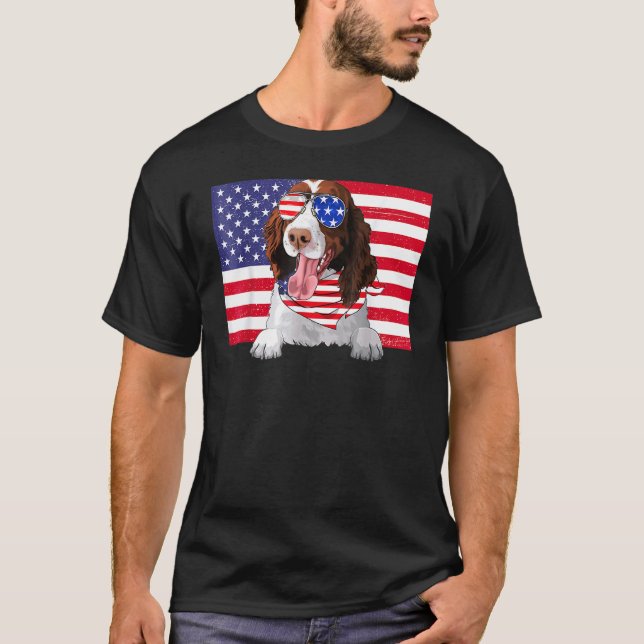 Amerikansk Flagga 4:e juli - engelska Springer spa T Shirt (Framsida)