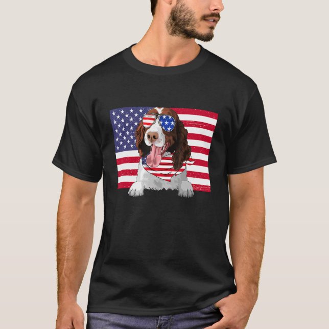 Amerikansk Flagga 4:e juli - Engelska Springer-spa T Shirt (Framsida)