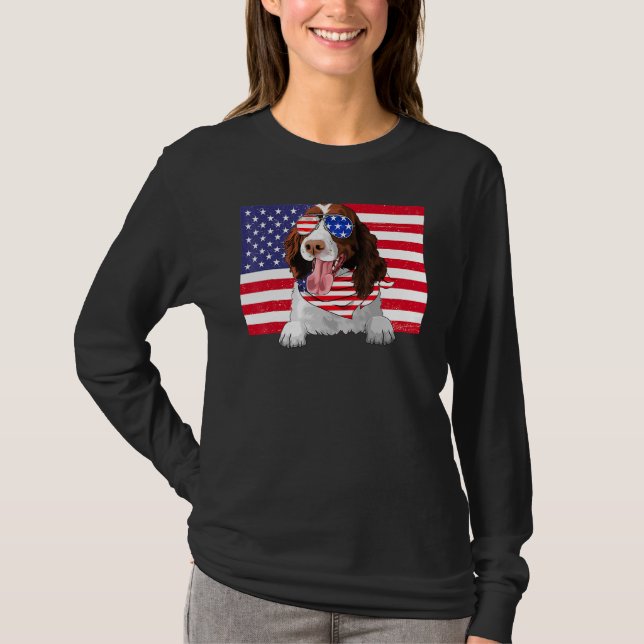 Amerikansk Flagga 4:e juli - engelska Springer spa T Shirt (Framsida)