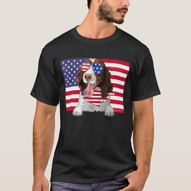 Amerikansk Flagga 4:e juli - engelska Springer spa T Shirt (Framsida)