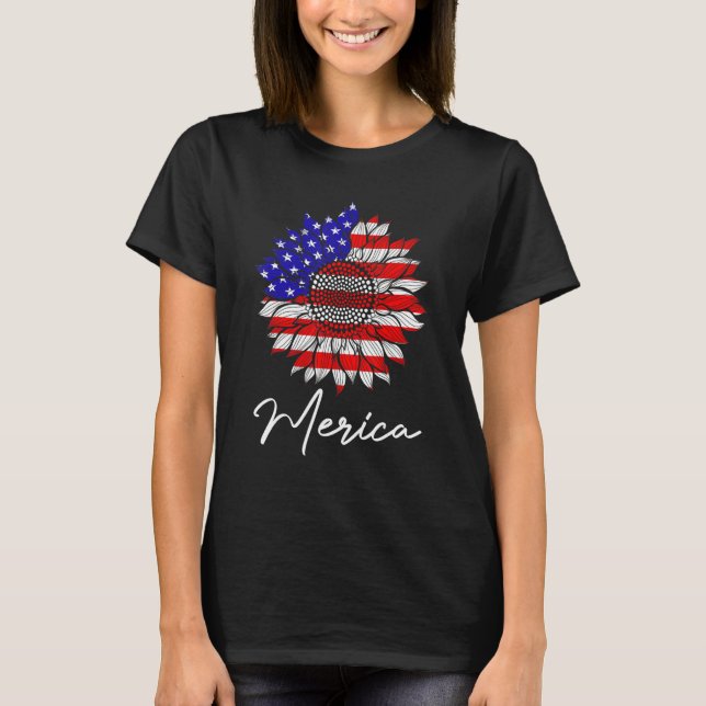 Amerikansk Flagga 4:e juli, fjärde solrossen T Shirt (Framsida)
