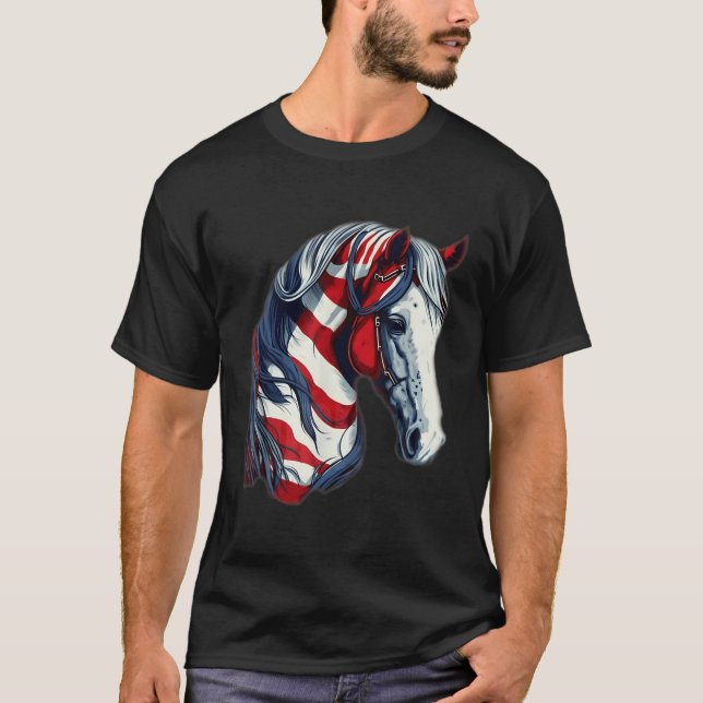 Amerikansk Flagga 4:e juli-hästen Patriotic T Shirt (Framsida)