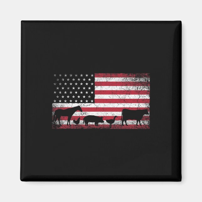 Amerikansk Flagga 4:e juli Kycklingshäst, Gris Fa Magnet (Framsidan)