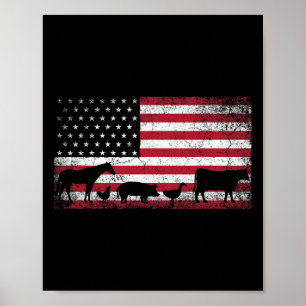 Amerikansk Flagga 4:e juli Kycklingshäst, Gris Fa Poster