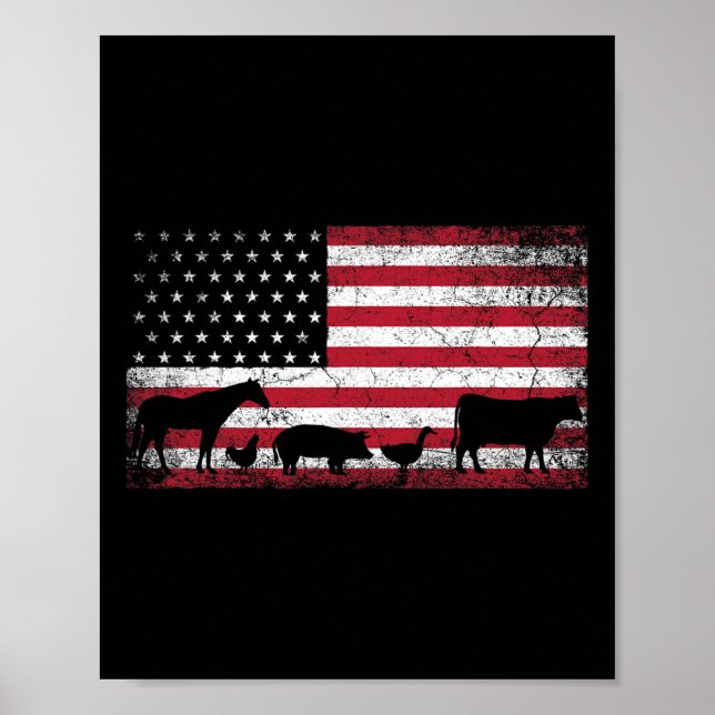 Amerikansk Flagga 4:e juli Kycklingshäst, Gris Fa Poster (Framsidan)