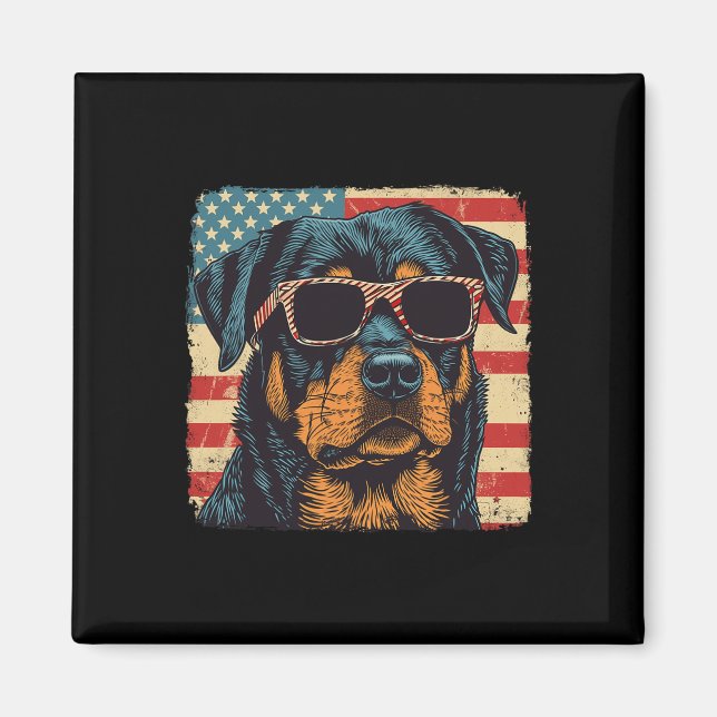 Amerikansk Flagga 4:e juli Rottweiler Hund Art Magnet (Framsidan)