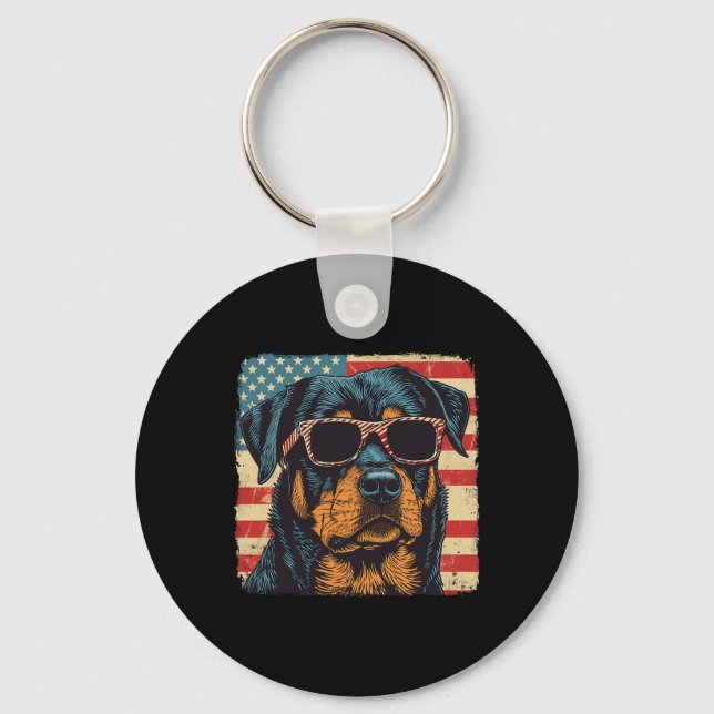 Amerikansk Flagga 4:e juli Rottweiler Hund Art Nyckelring (Framsida)