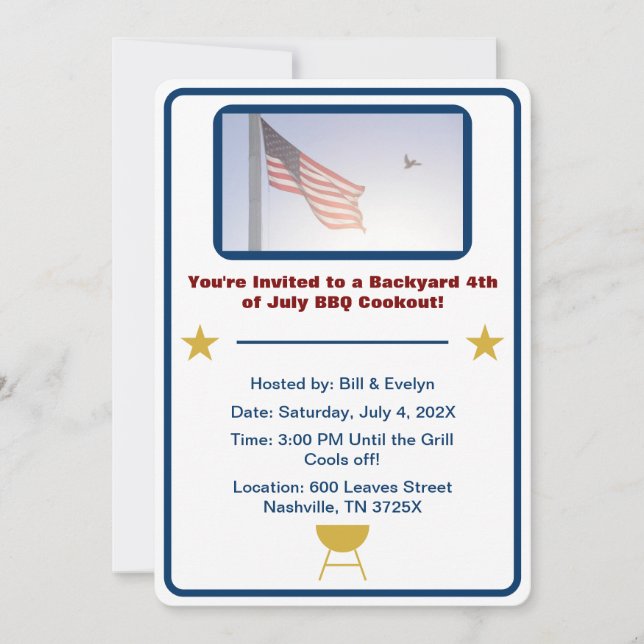 Amerikansk flagga 4 juli barbeque inbjudningar (Framsida)