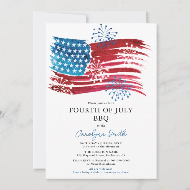 Amerikansk Flagga 4 juli BBQ Party Patriotic Inbjudningar (Framsida)