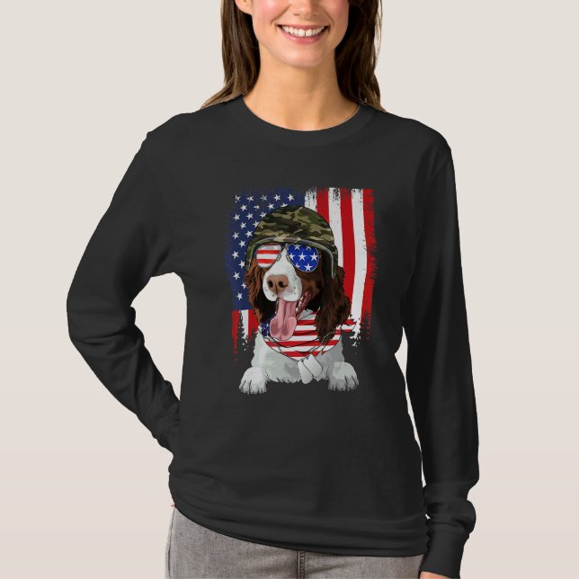 Amerikansk flagga 4 juli engelsk springerspaniel t shirt (Framsida)
