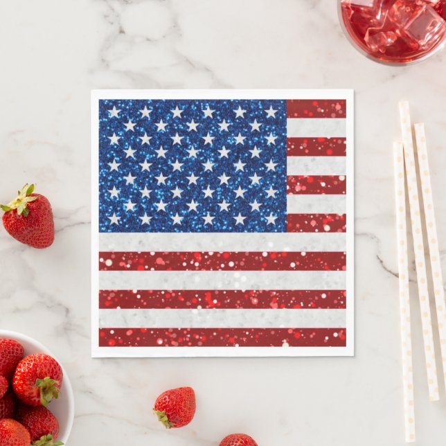 Amerikansk flagga 4 juli glitter pappersservett (Insitu)