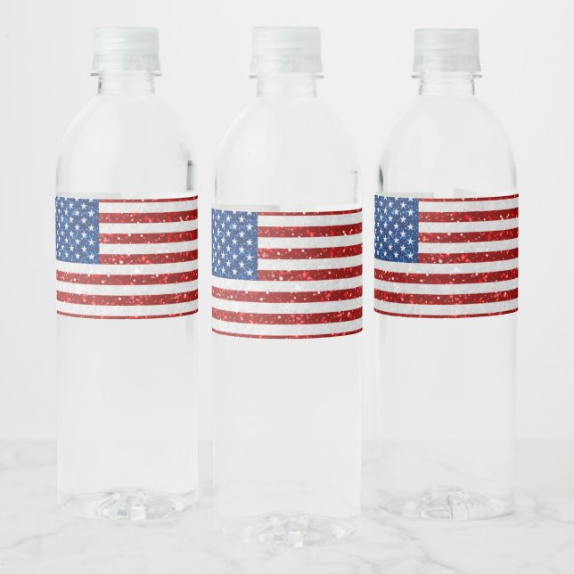 Amerikansk flagga 4 juli glitter vattenflaskor etikett (Flaskor)