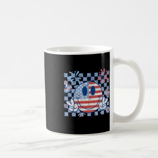 Amerikansk Flagga 4 juli Groovy Smiling Ansikte Ch Kaffemugg (Höger)