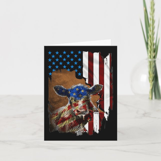 Amerikansk flagga 4 juli nötkött ko ansikte flagga kort (Framsida)
