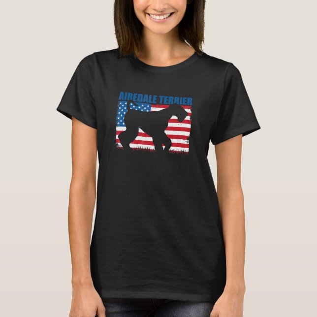 Amerikansk flagga Airedale Terrier T Shirt (Framsida)