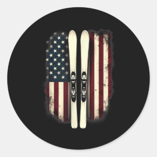Amerikansk Flagga Alpine Skier _4 Runt Klistermärke