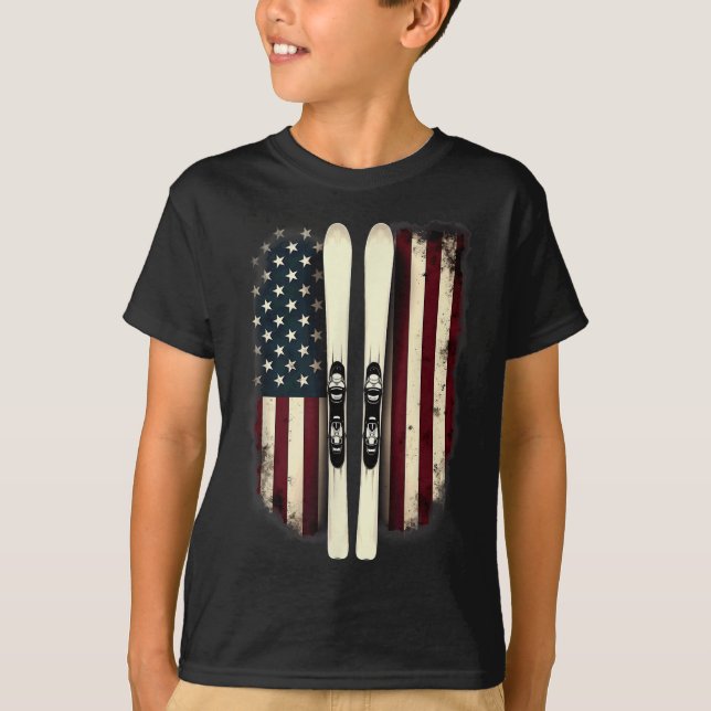 Amerikansk Flagga Alpine Skier _4 T Shirt (Framsida)