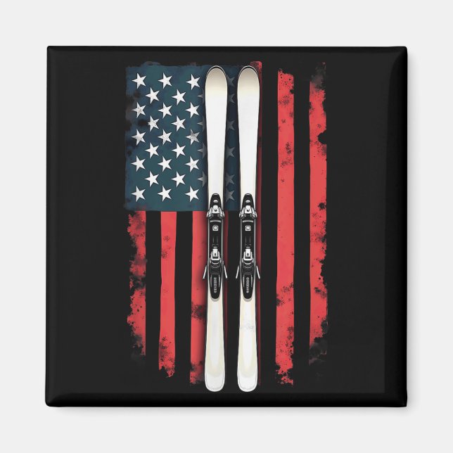 Amerikansk Flagga Alpine Skier _6 Magnet (Framsidan)