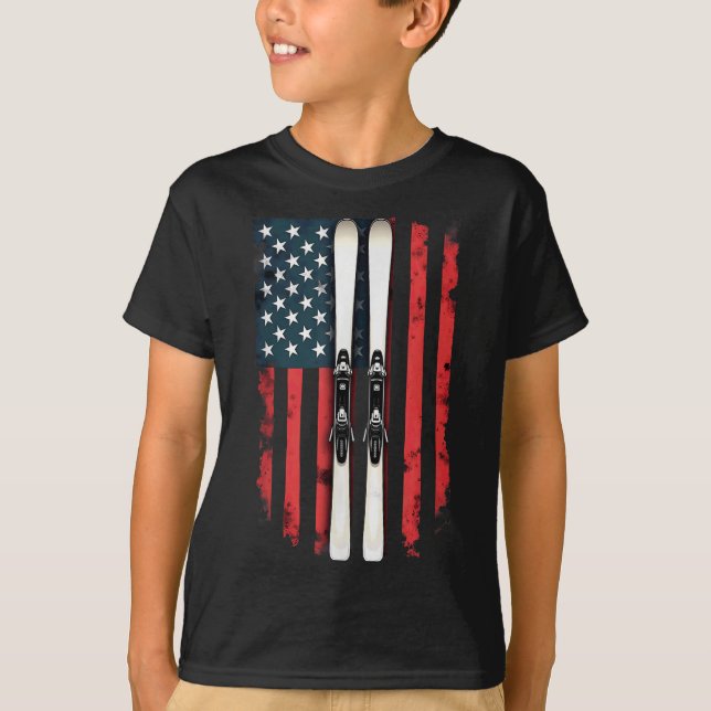 Amerikansk Flagga Alpine Skier _6 T Shirt (Framsida)