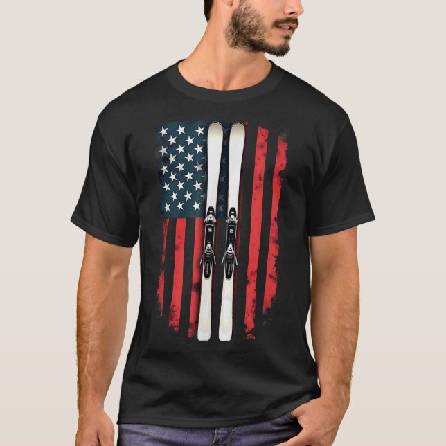 Amerikansk Flagga Alpine Skier _6 T Shirt (Framsida)
