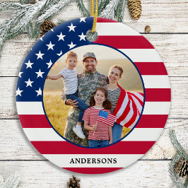 Amerikansk Flagga Anpassningsbar Photo Patriotic j Julgransprydnad Keramik