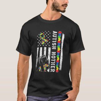 Amerikansk Flagga Autism-familjen Mor Bear Autisti T Shirt