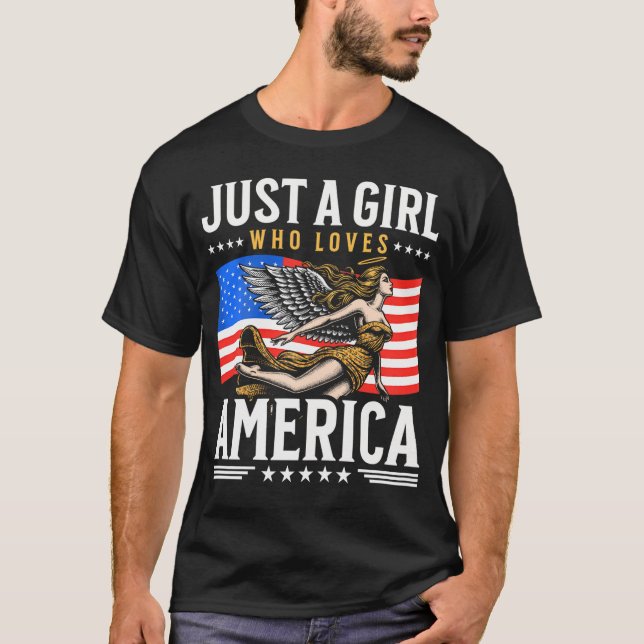 Amerikansk Flagga bara en flicka som Kärlek Amerik T Shirt (Framsida)