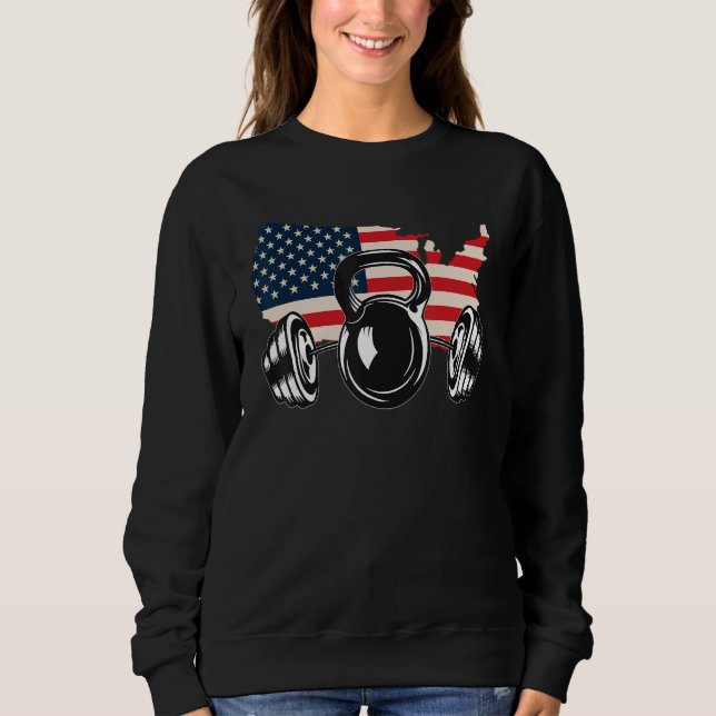 Amerikansk Flagga Barbell 2 T Shirt (Framsida)