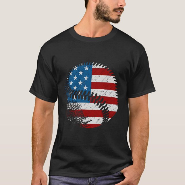 Amerikansk Flagga Baseball Baseball T Shirt (Framsida)