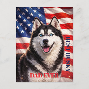 Amerikansk flagga Bästa pappa någonsin Husky hund Vykort