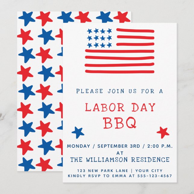Amerikansk Flagga | BBQ-inbjudan på arbetsdag Inbjudningar (Fram/baksida)