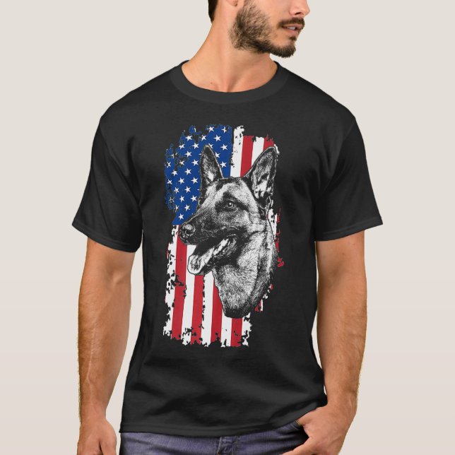Amerikansk Flagga belgisk malinois K9-polisens Hun T Shirt (Framsida)