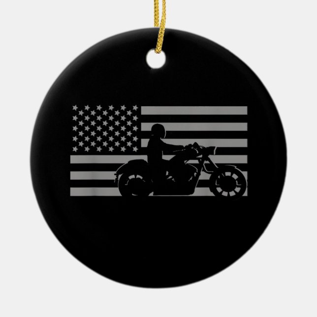 Amerikansk Flagga Biker Motorcykel Kortärmad Julgransprydnad Keramik (Framsidan)