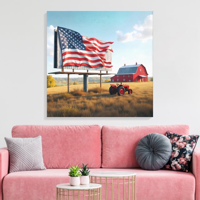 Amerikansk Flagga Billboard på gården Canvastryck (Insitu (Vardagsrum))