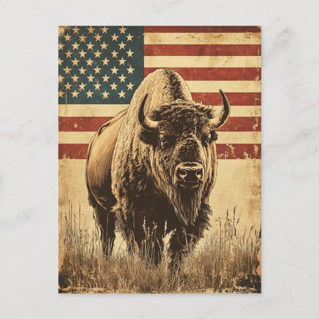 Amerikansk flagga Bison vintage Vykort (Framsida)
