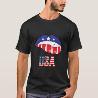 Amerikansk flagga bitande läpp Usa 4:e juli självs T Shirt