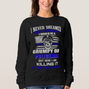 Amerikansk flagga blå linje dödskalle grinig gamma t shirt