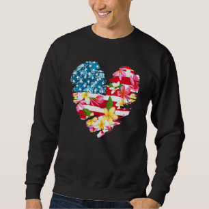 Amerikansk Flagga Blommigt Heart 4 juli USA Patrio Lång Ärmad Tröja