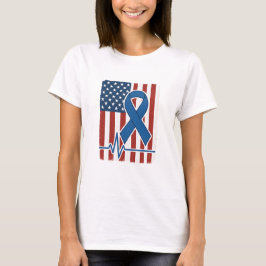 Amerikansk Flagga Blue Ribbon Heartslag Shirt T Shirt