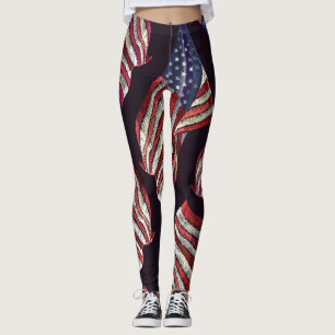 Amerikansk flagga-broderier: patriotisk mönster. leggings