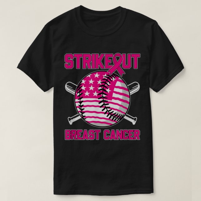 Amerikansk Flagga Bröstborre Cancer Baseball T Shirt (Design framsida)