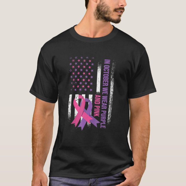 Amerikansk Flagga bröstcancer och våld i Domestice T Shirt (Framsida)