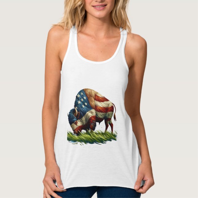 Amerikansk flagga Buffalo Bison Linne Med Racerback (Framsida)