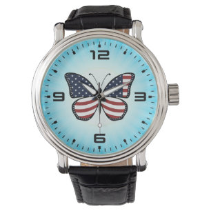 Amerikansk Flagga Butterfly Design-62615 Armbandsur