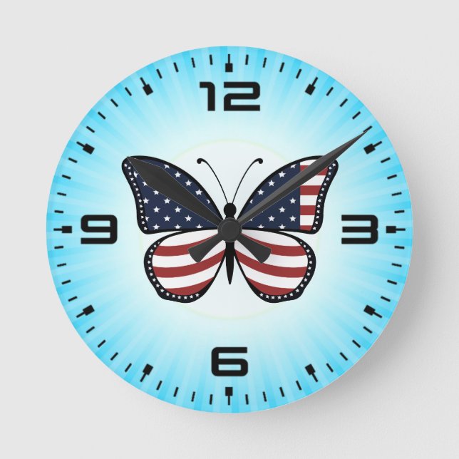Amerikansk Flagga Butterfly Design-62615 Rund Klocka (Framsida)