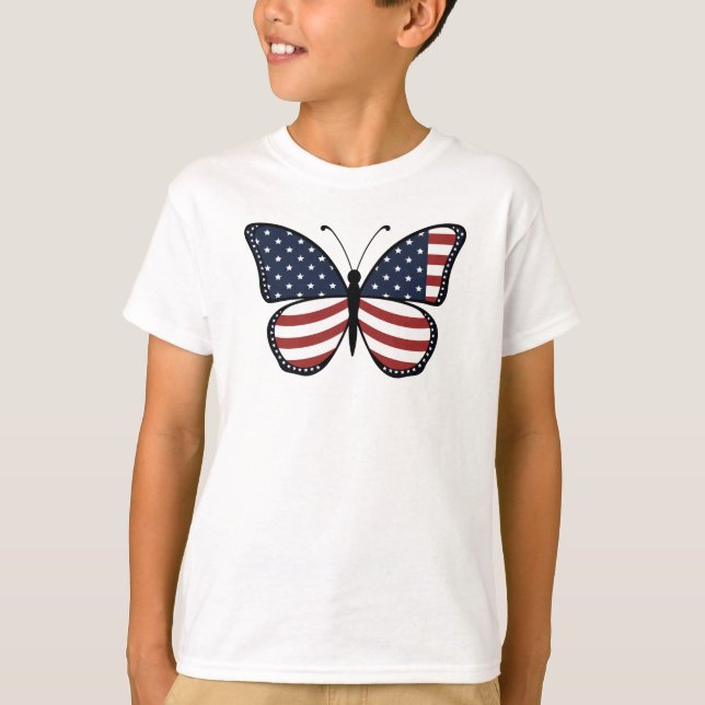Amerikansk Flagga Butterfly Design-62615 T Shirt (Framsida)