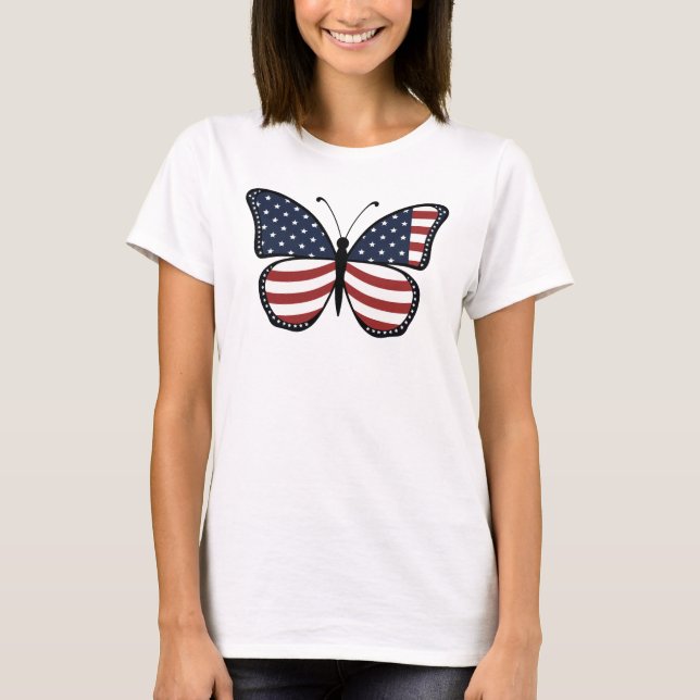 Amerikansk Flagga Butterfly Design-62615 T Shirt (Framsida)