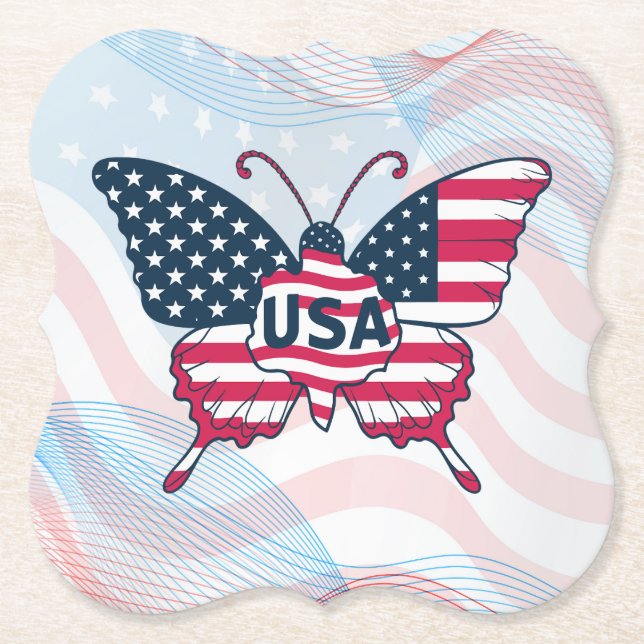 Amerikansk Flagga Butterfly Design-62616 Underlägg Papper (Framsida)